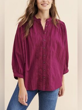 Anthropologie Pilcro The Tavi Buttondown Blouse in Raspberry - XS